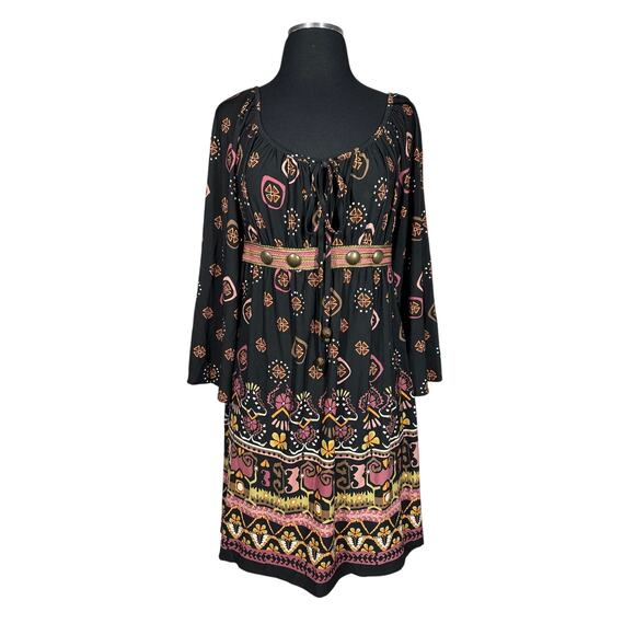 Muse x Boston Proper Boho Peasant Dress Bell Sleeves Black Beaded Tassel Size 8 - Picture 1 of 15